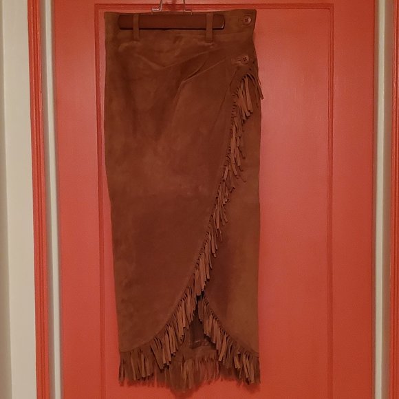 Vintage 80s Cache Suede Fringe Wrap Skirt - Picture 1 of 4